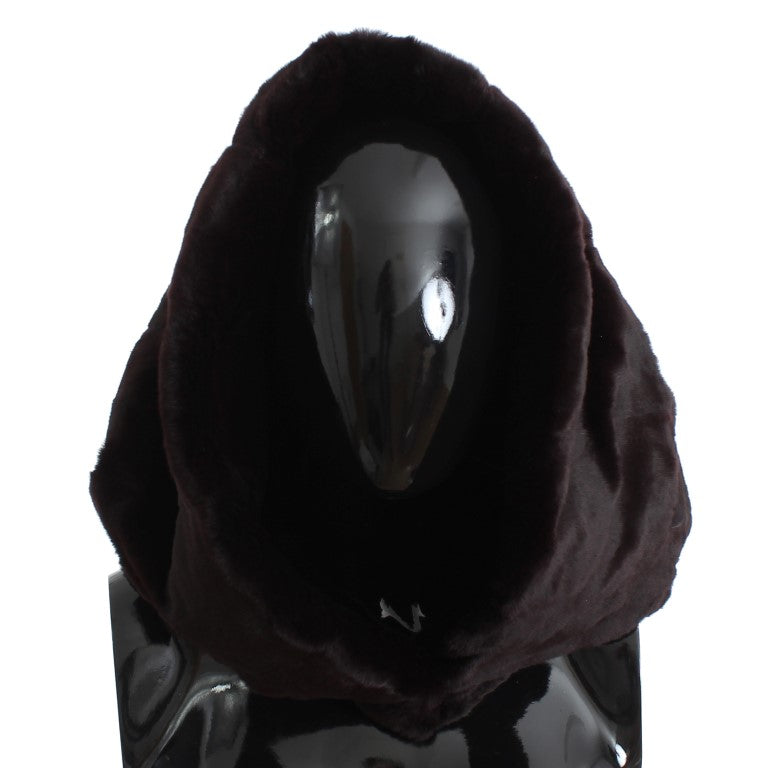 Bufanda exclusiva con capucha de piel de comadreja morada
