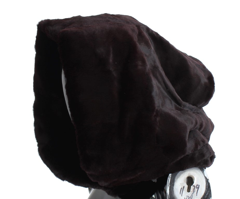 Bufanda exclusiva con capucha de piel de comadreja morada