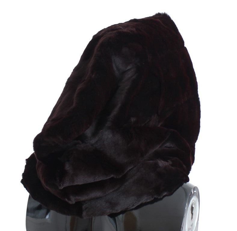 Bufanda exclusiva con capucha de piel de comadreja morada