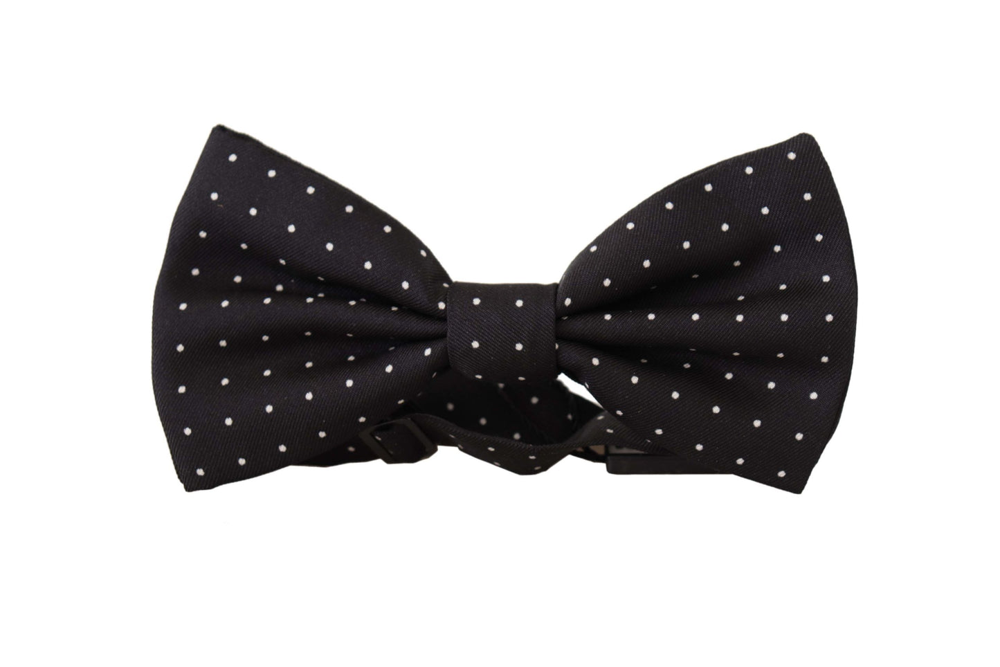 Elegante pajarita de seda negra con lunares