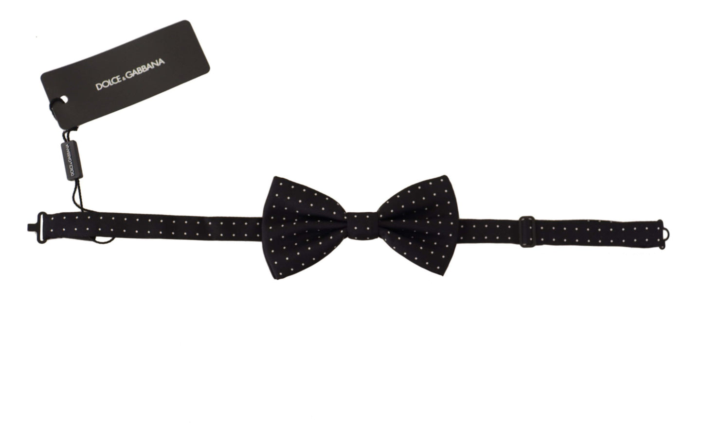 Elegante pajarita de seda negra con lunares
