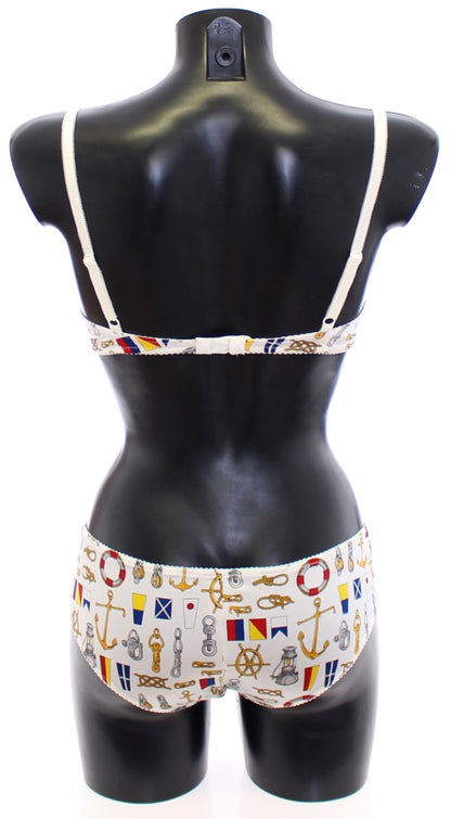 Elegante conjunto de lencería con estampado marinero blanco