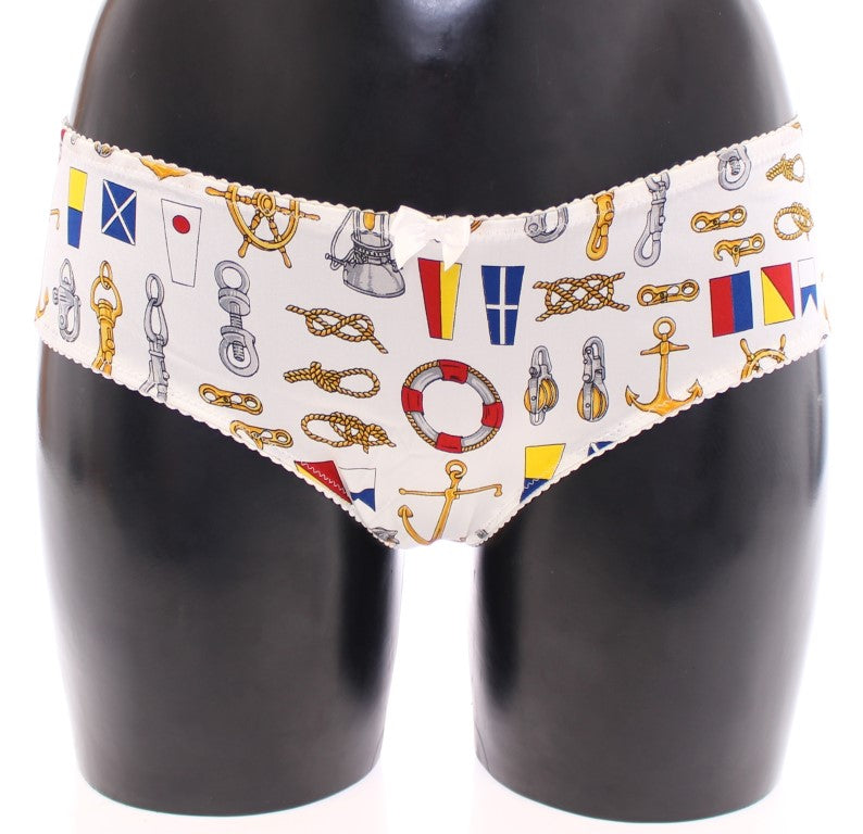 Elegante conjunto de lencería con estampado marinero blanco