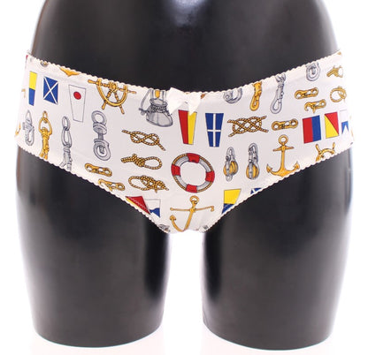 Elegante conjunto de lencería con estampado marinero blanco