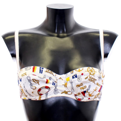 Elegante conjunto de lencería con estampado marinero blanco