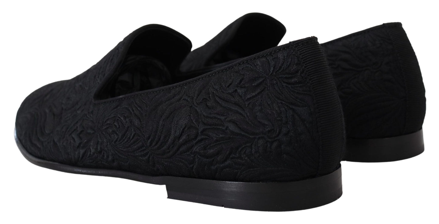 Elegantes mocasines negros de jacquard sin cordones
