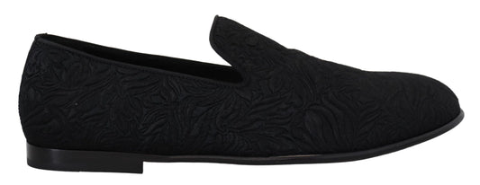 Elegantes mocasines negros de jacquard sin cordones