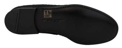 Elegantes mocasines negros de jacquard sin cordones