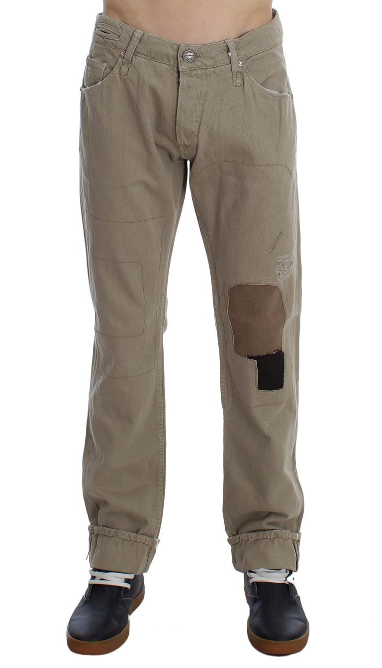 Vaqueros rectos de algodón beige para hombre