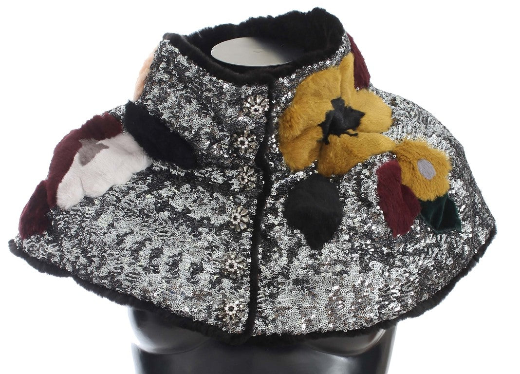 Elegante bufanda de piel con lentejuelas florales