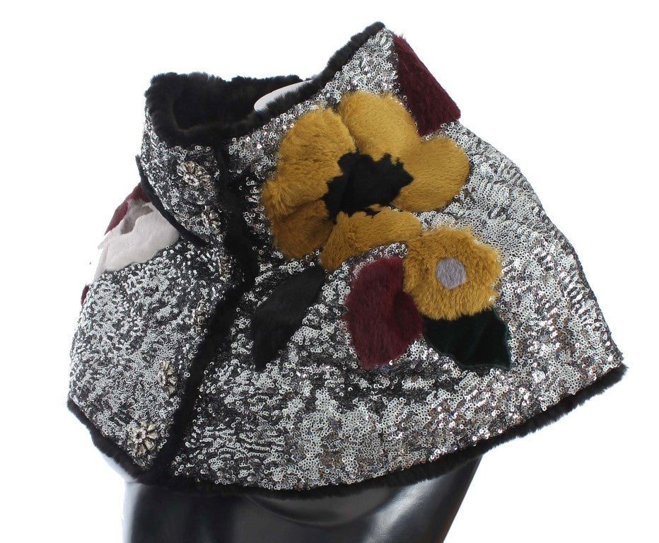 Elegante bufanda de piel con lentejuelas florales