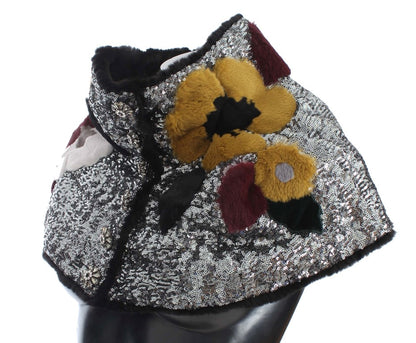 Elegante bufanda de piel con lentejuelas florales