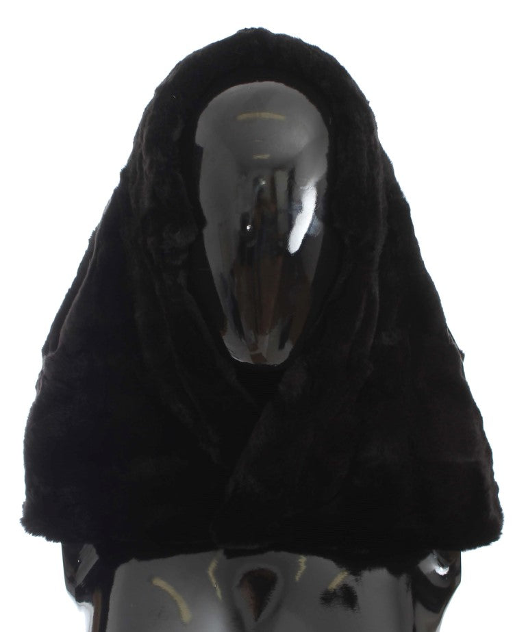 Bufanda elegante con capucha de piel de comadreja negra