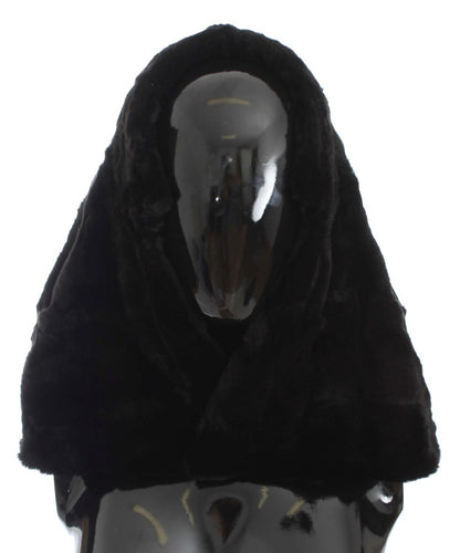 Bufanda elegante con capucha de piel de comadreja negra