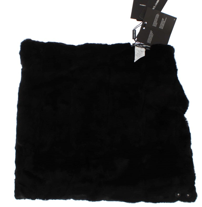 Bufanda elegante con capucha de piel de comadreja negra