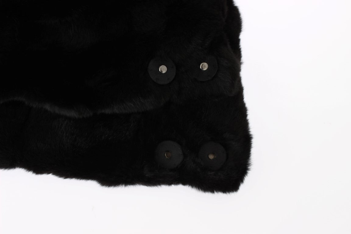 Bufanda elegante con capucha de piel de comadreja negra