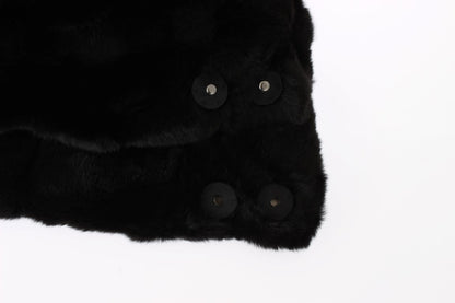 Bufanda elegante con capucha de piel de comadreja negra