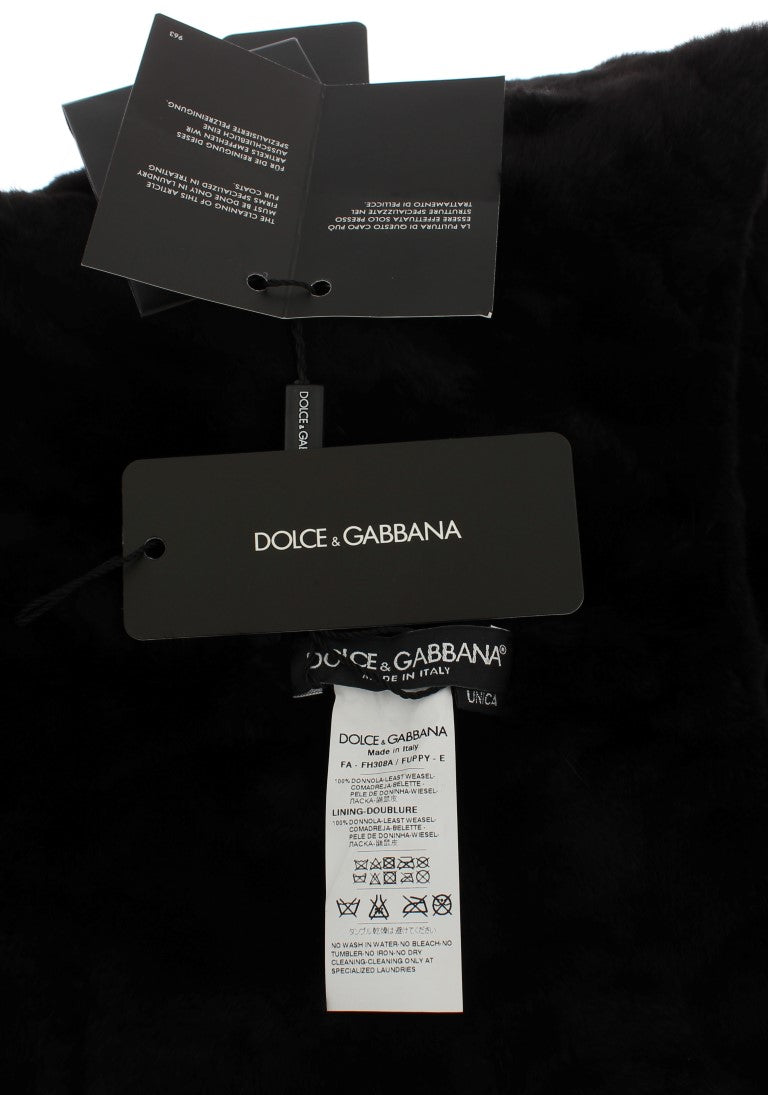 Bufanda elegante con capucha de piel de comadreja negra