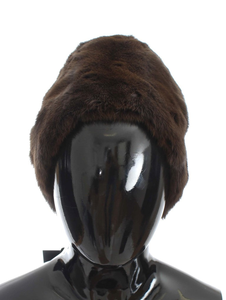 Gorro de piel de comadreja marrón de lujo