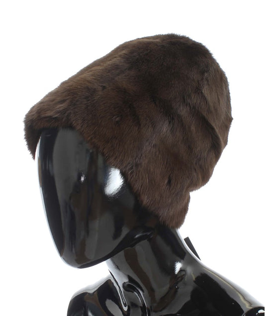 Gorro de piel de comadreja marrón de lujo