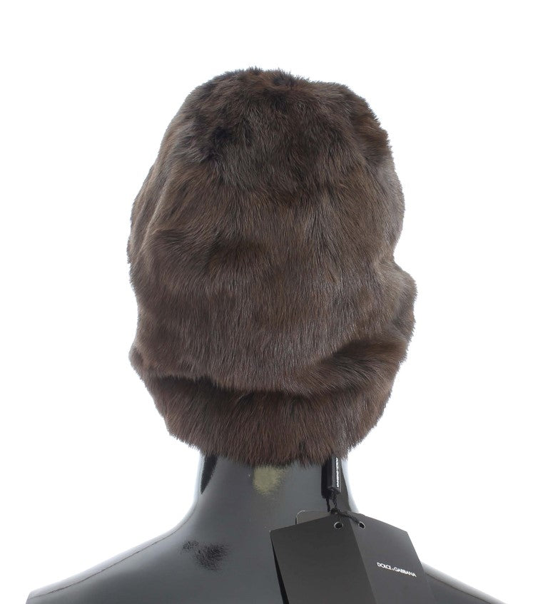 Gorro de piel de comadreja marrón de lujo