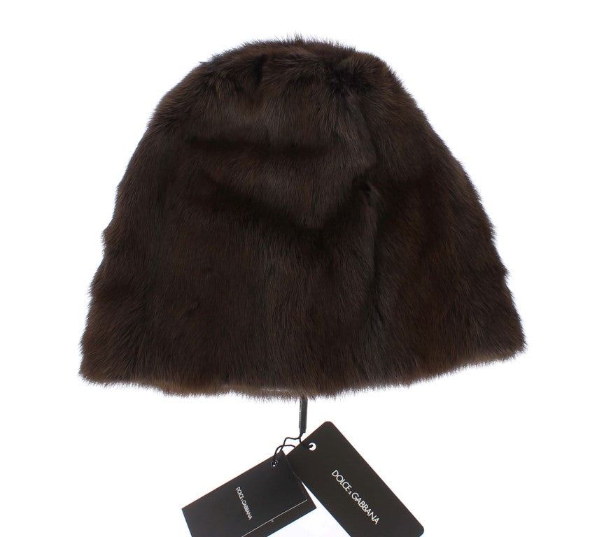 Gorro de piel de comadreja marrón de lujo