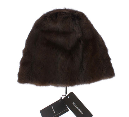 Gorro de piel de comadreja marrón de lujo