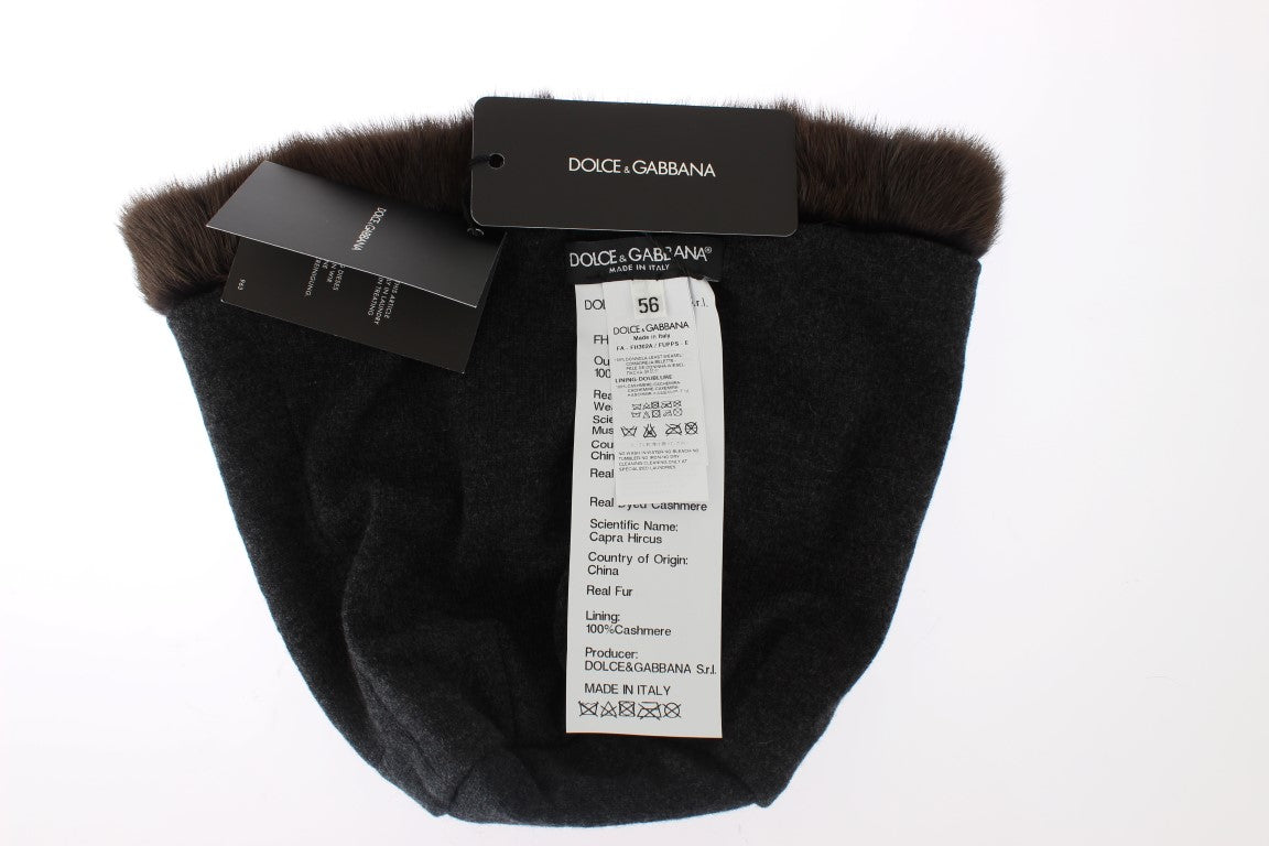 Gorro de piel de comadreja marrón de lujo