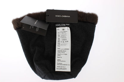 Gorro de piel de comadreja marrón de lujo