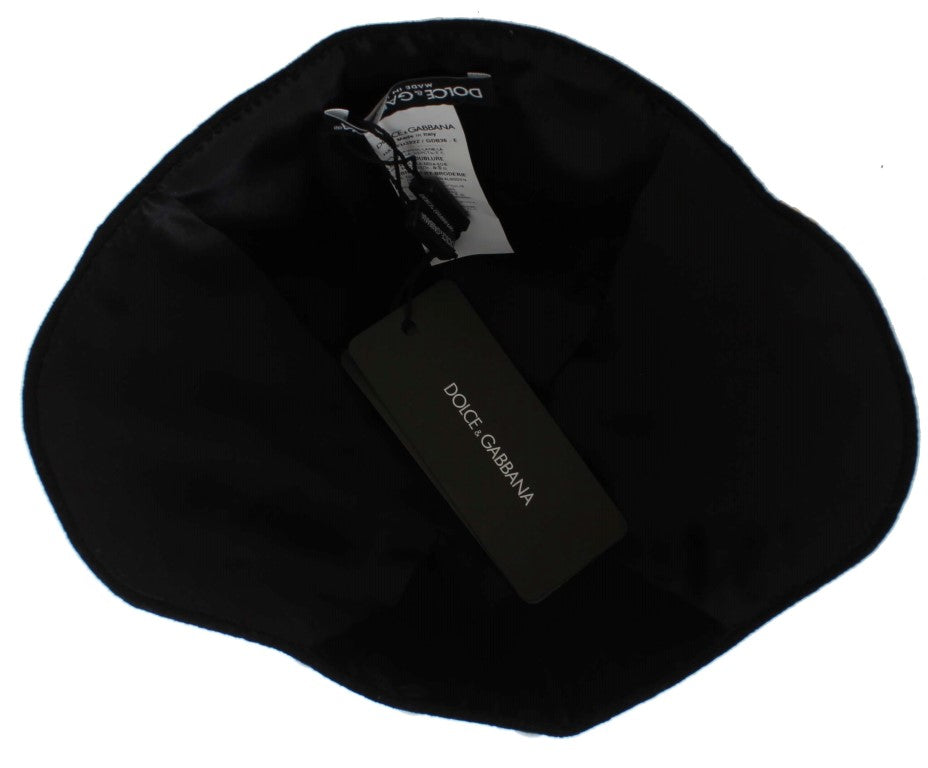 Elegante sombrero cloche de lana con estampado floral negro