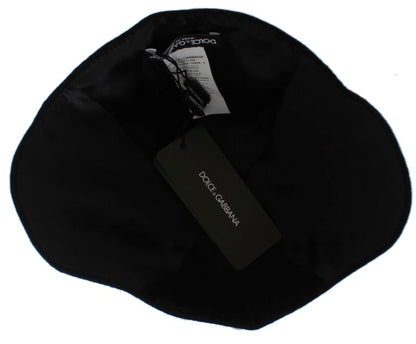 Elegante sombrero cloche de lana con estampado floral negro