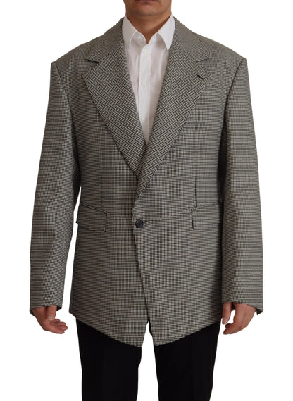 Elegante blazer de lana a cuadros grises
