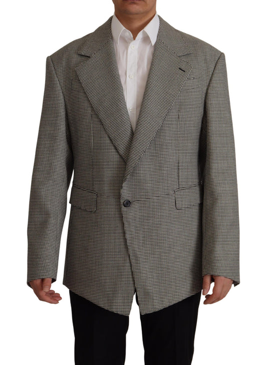 Elegante blazer de lana a cuadros grises