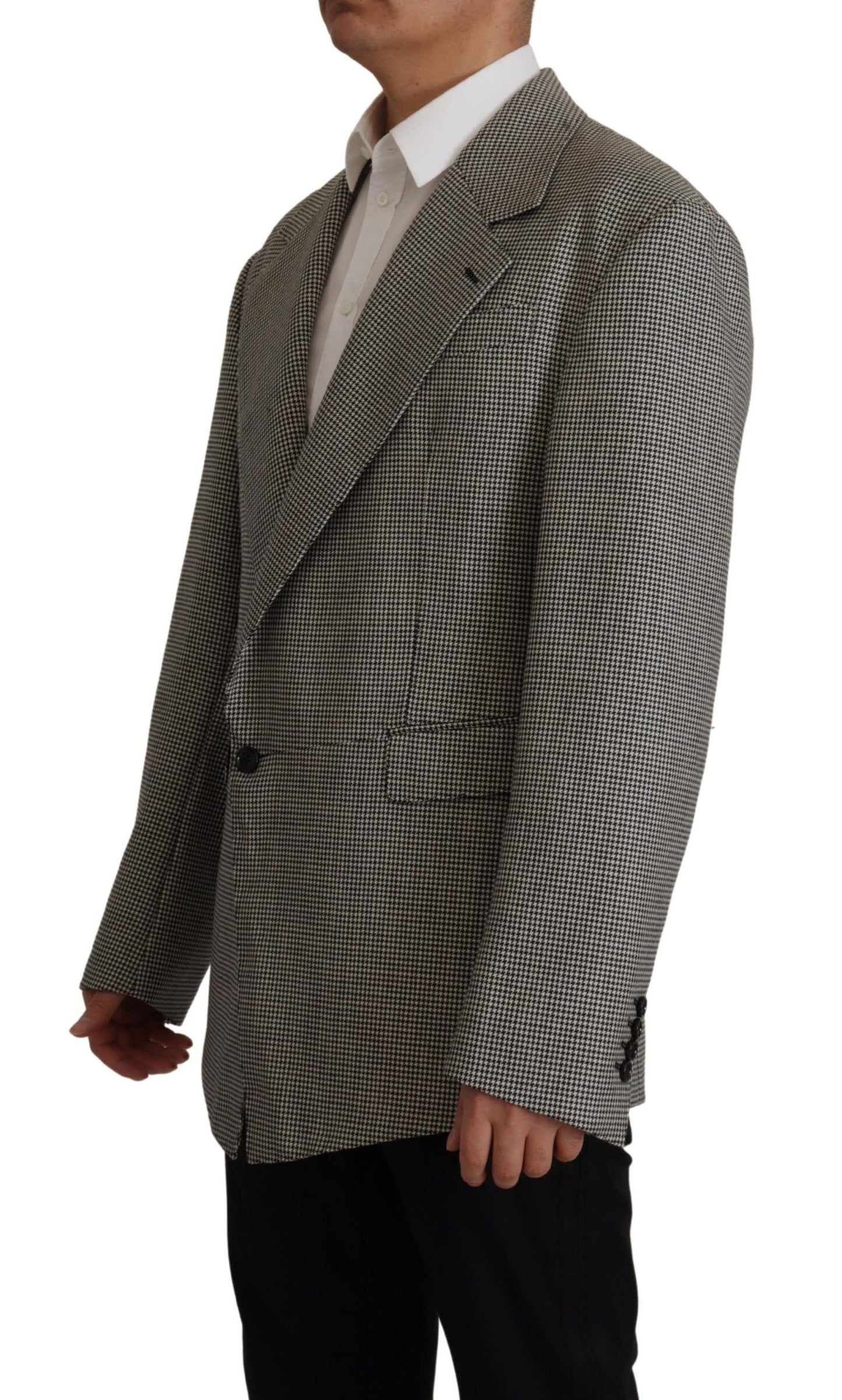Elegante blazer de lana a cuadros grises