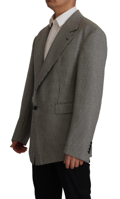 Elegante blazer de lana a cuadros grises