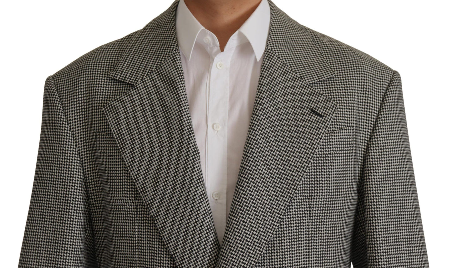 Elegante blazer de lana a cuadros grises