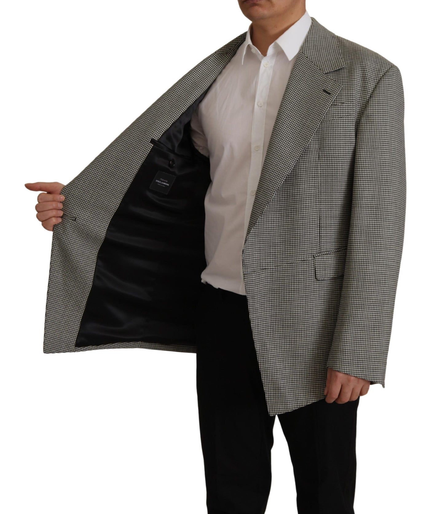 Elegante blazer de lana a cuadros grises