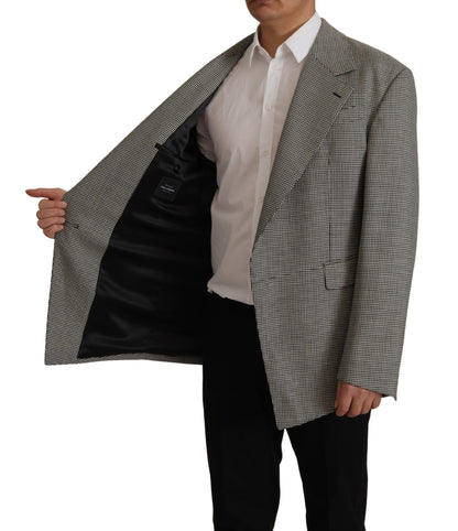 Elegante blazer de lana a cuadros grises
