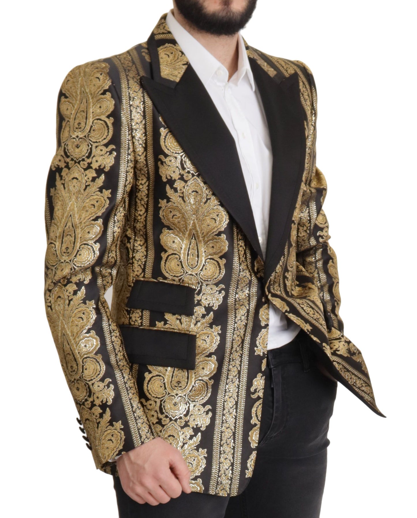 Elegante blazer jacquard de botonadura sencilla