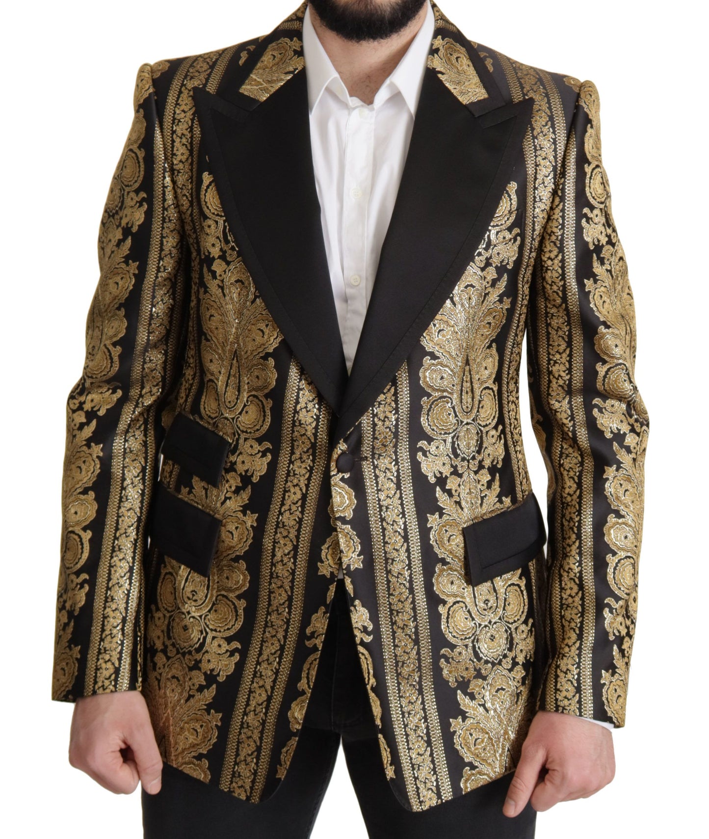 Elegante blazer jacquard de botonadura sencilla