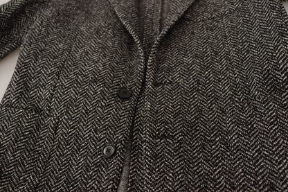 Exquisita chaqueta blazer de espiga gris
