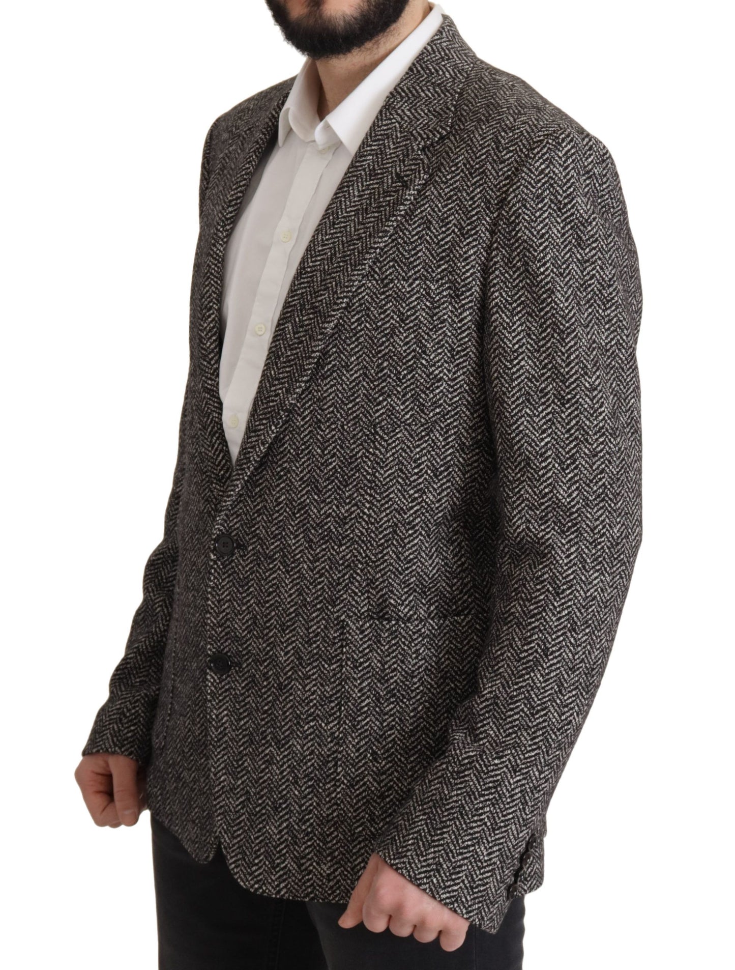 Exquisita chaqueta blazer de espiga gris