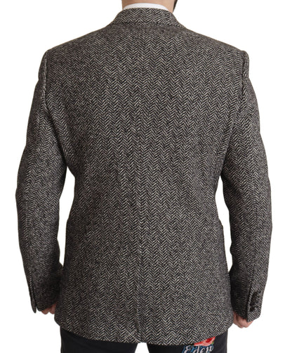 Exquisita chaqueta blazer de espiga gris