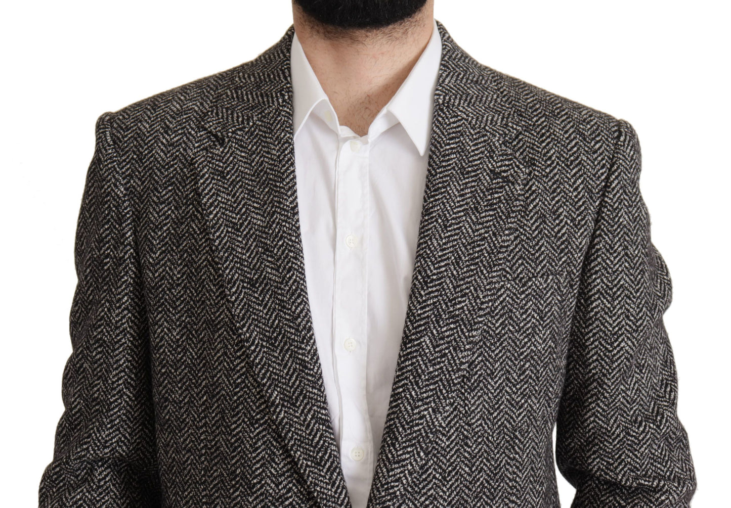 Exquisita chaqueta blazer de espiga gris
