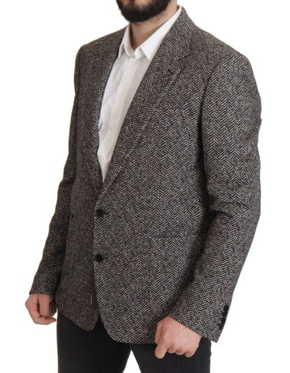 Exquisita chaqueta blazer de espiga gris
