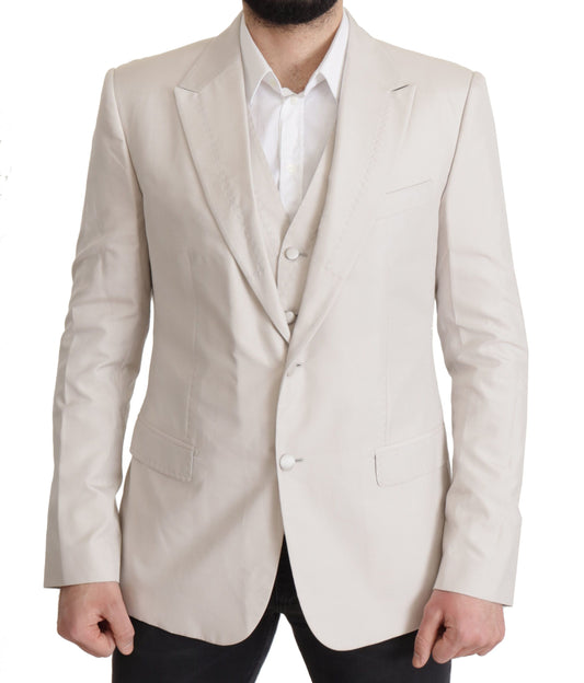 Elegante conjunto de chaqueta de traje en mezcla de seda gris claro