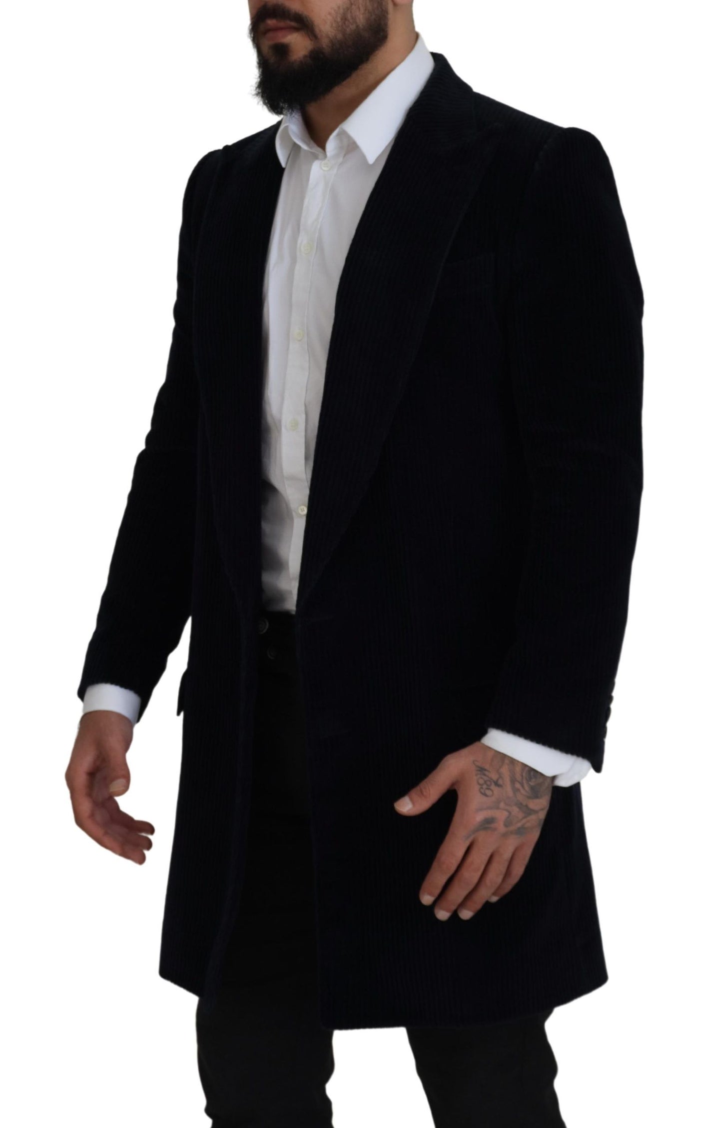 Chaqueta larga tipo cárdigan de algodón negra elegante