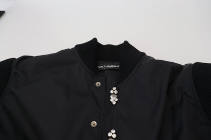 Elegante chaqueta bomber negra adornada con cristales