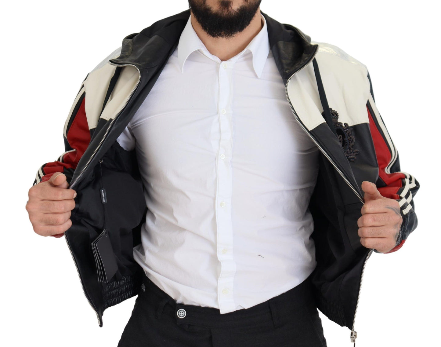 Chaqueta bomber de cuero negro Elite con capucha