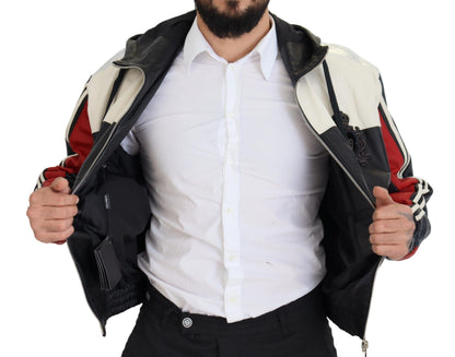 Chaqueta bomber de cuero negro Elite con capucha